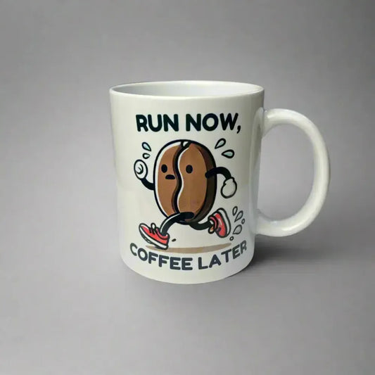 Tasse "Run now, coffee later"